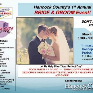 On March 11th, the Hancock Clarion will host a special Bride & Groom Event with 22 vendors! Win door prizes from each vendor and one $50 cash giveaway from Hancock Clarion. Participants include: Caterers (providing food samples), Photographers, Travel Agents, Make-up Artists, Decorators, Wedding Venues, along with Bridal and Tuxedo models. Don't miss this exciting event! $2 entry fee at the door